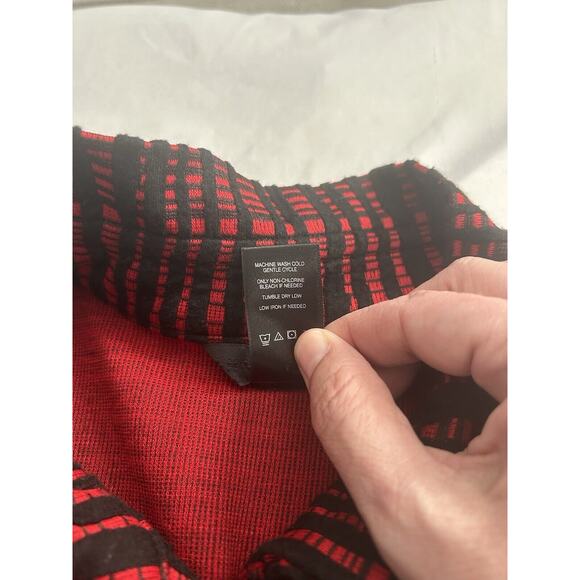 Ali Miles Striped Button Closure Blouse Womens Size Small Red Black Boho Career - Picture 8 of 11